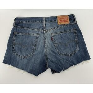Levi's 527 Women's High Rise Cut Off Blue Denim Shorts Distressed Size 32W